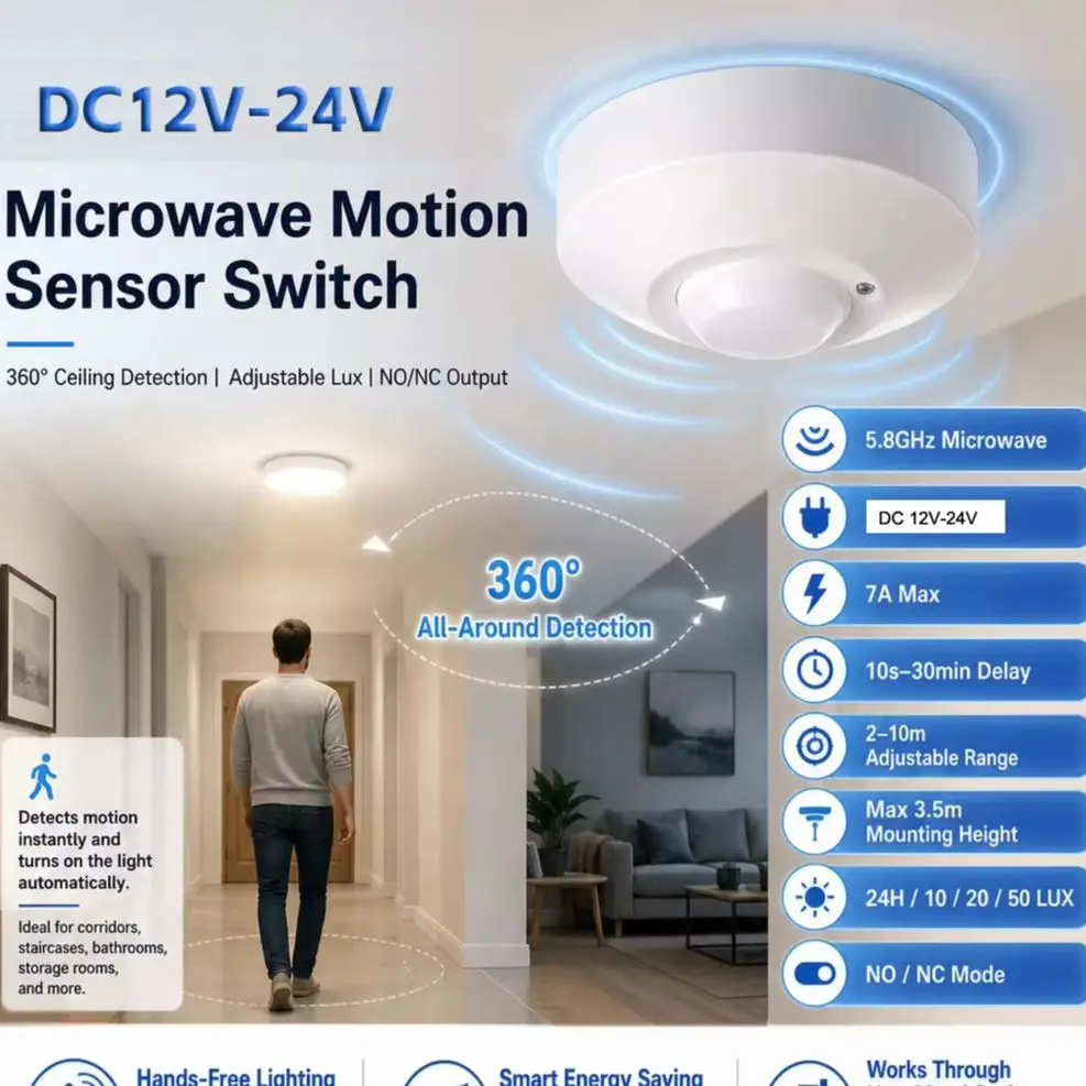 Home Security Radar System - Ceiling Mounted DC12V-24V Microwave Radar Sensor